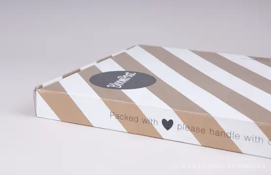De kartonnen verpakking van brievenbusbloemen